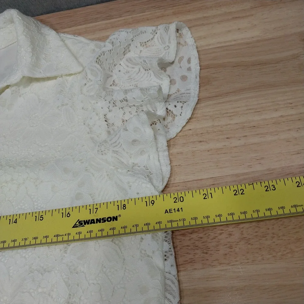 Adrianna Papell Womens Blouse Floral Lace Flutter Sleeve M Ivory AD1S303204